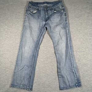 Flypaper Jeans Mens 32x31 (32x32) Light Wash Straight Leg Denim Blue Embroidered